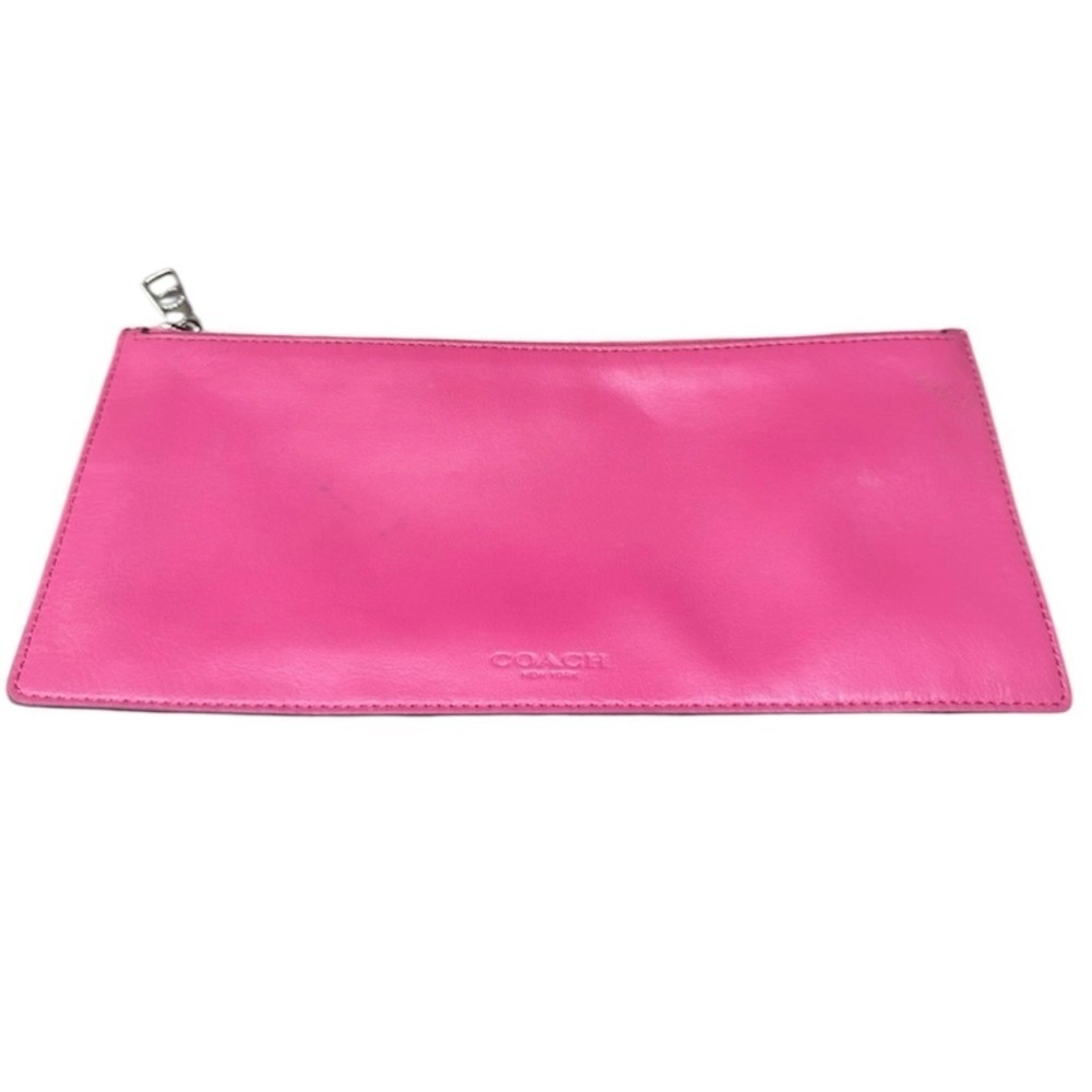 COACH Leather Pouch Clutch Wallet Flat Accessory Zipper Pink Fuchsia 9.5 x 4.5"